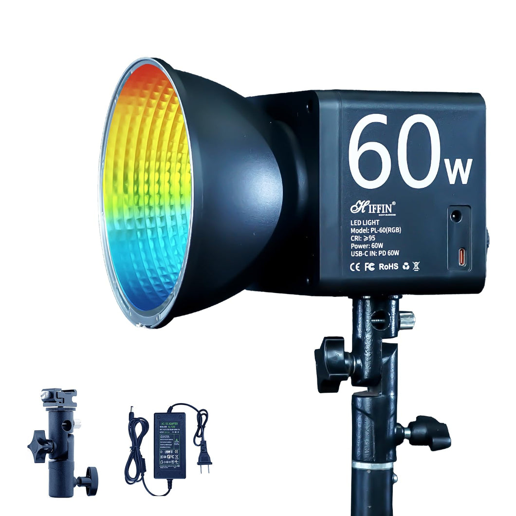 Used Hiffin PL-60 Portable RGB Video Light, 60W Power, 2500K-6500K Adjustable Temperature 10 lx Camera LED Light