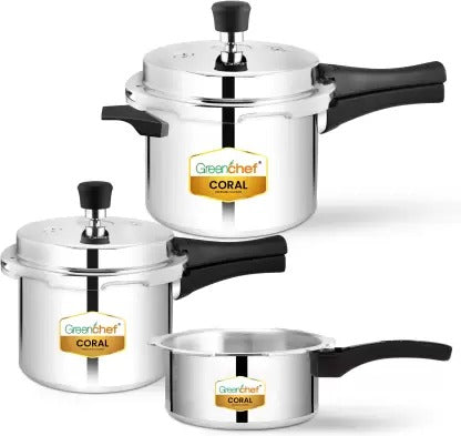 Open Box, Unused Greenchef Coral Combo 5 L, 3 L, 2 L Pressure Cooker Aluminium
