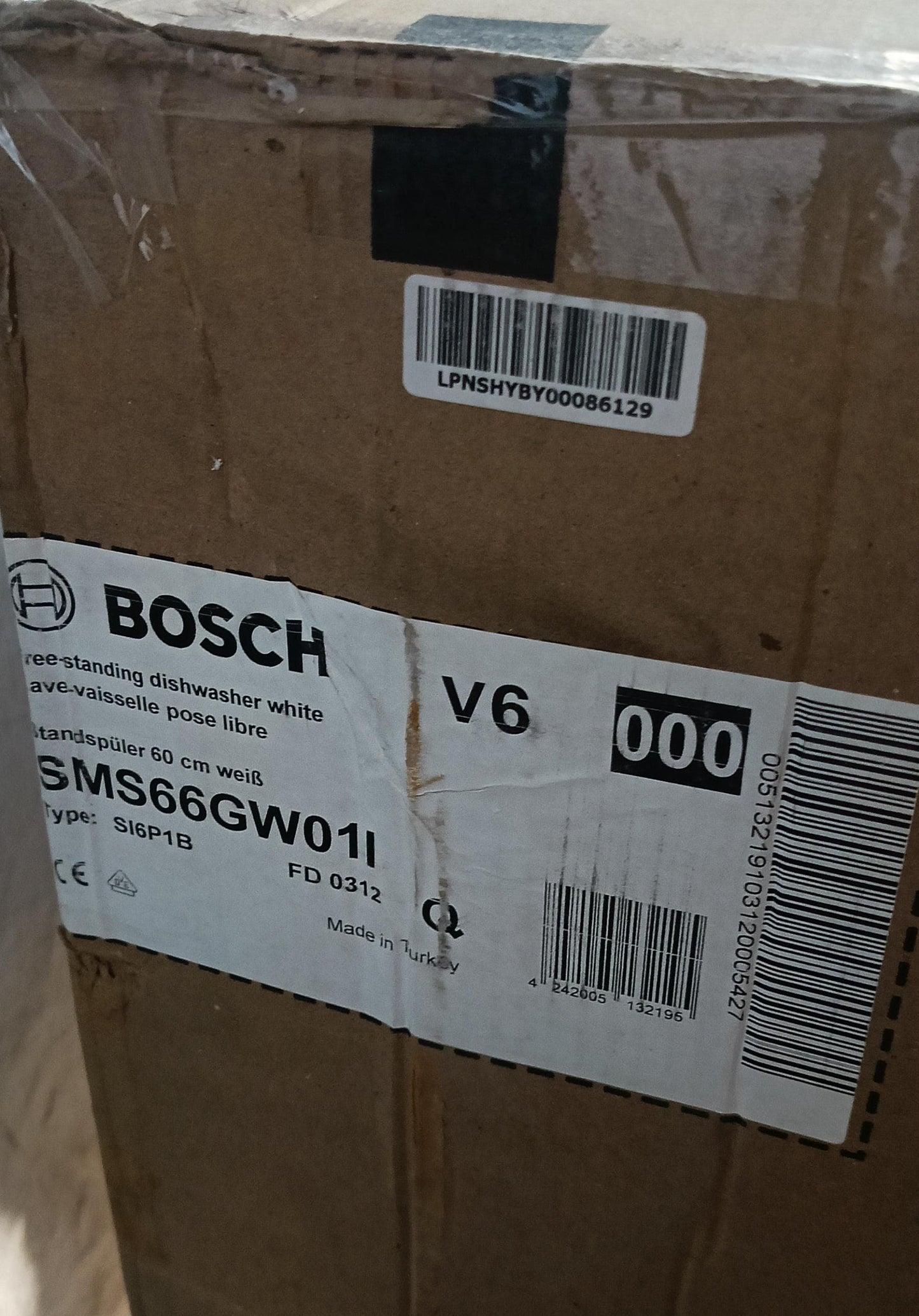 Open Box Unused Bosch Series 6 Free-standing Dishwasher 60 Cm White SMS66GW01I